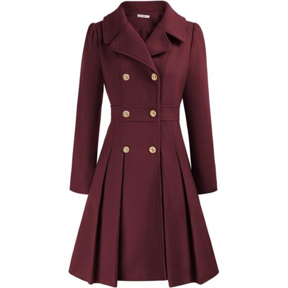 Jackets & Blazers - Women's Fashion Trench Coat Notch Lapel Double Breasted Burgundy